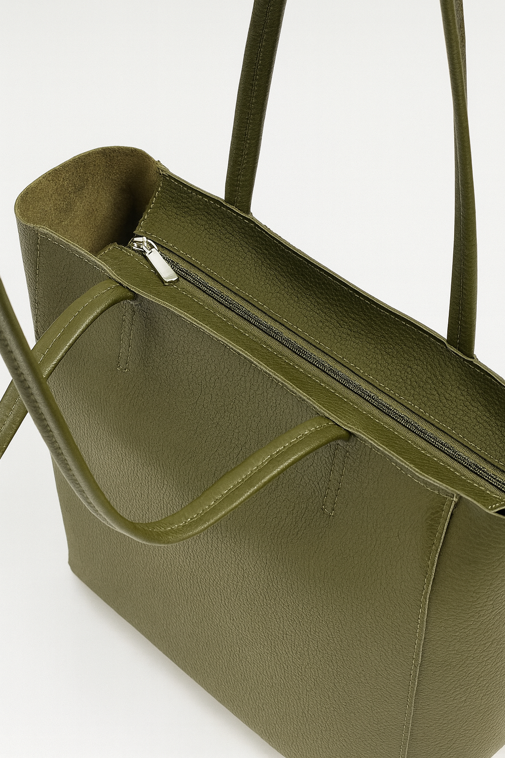 Shopper Bag in Olivgrün – Große Damen Tote Bag mit ReißverschlussS