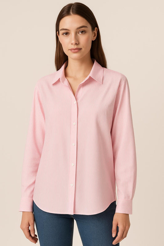 Streifen-Hemdbluse – Rosa/Weiß