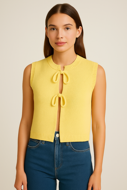 Strick-Weste mit Schleifen – Pastel Yellow