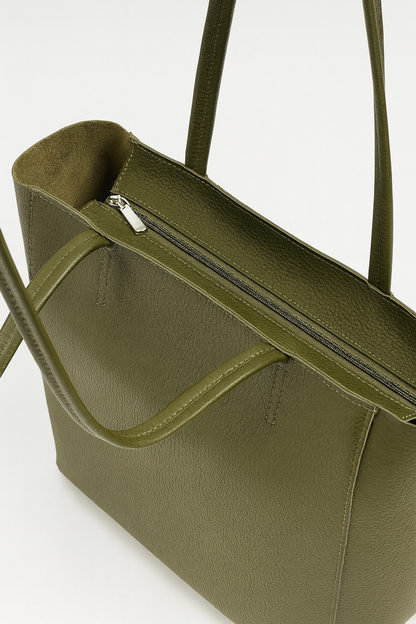 Shopper Bag in Olivgrün – Große Damen Tote Bag mit ReißverschlussS