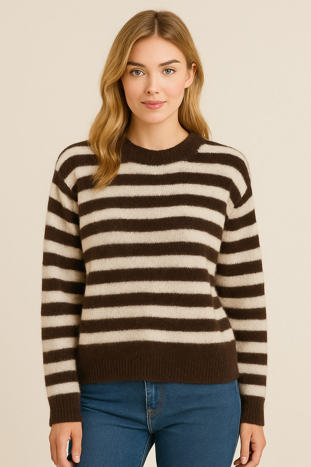 Gestreifter Strickpullover – Dunkelbraun