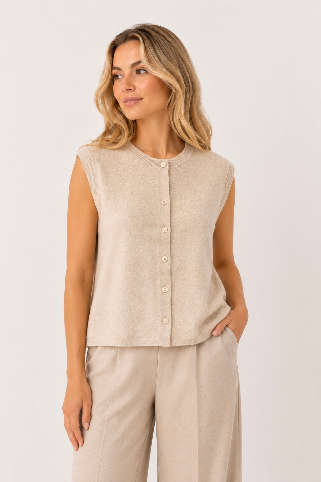 YAYA Amsterdam Strickweste Beige