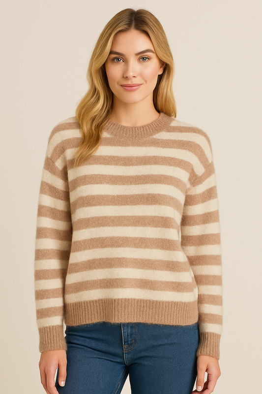Gestreifter Strickpullover – Beige & Creme