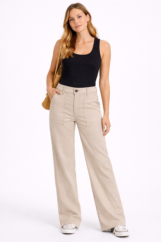 YAYA Straight Leg Jeans Beige
