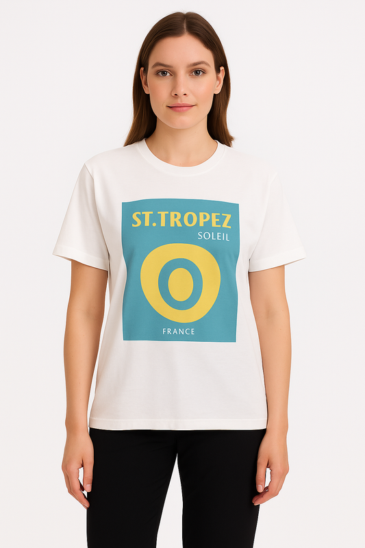 St. Tropez Soleil T-Shirt – Print-Shirt Weiß-Blau