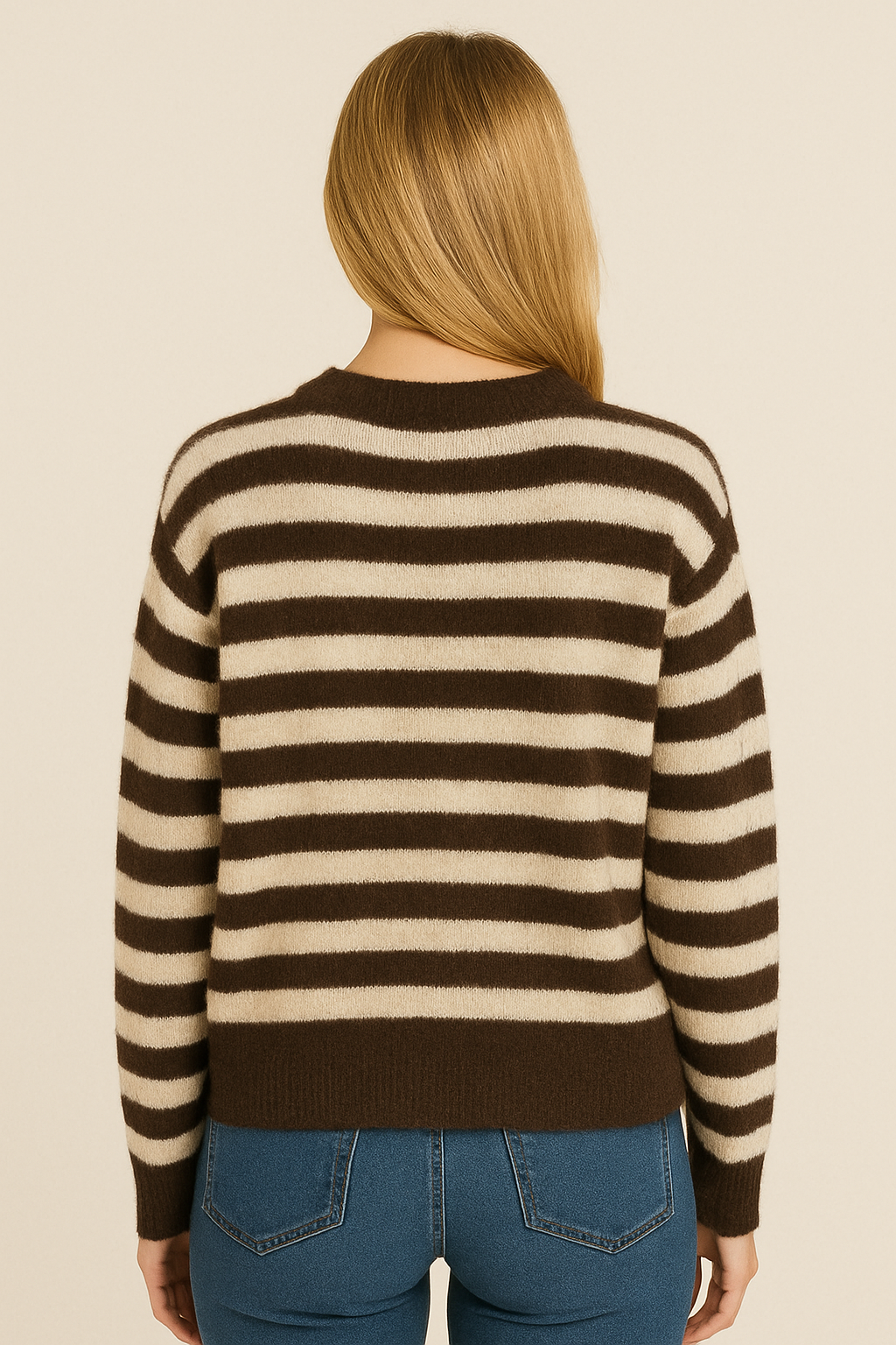 Gestreifter Strickpullover – Dunkelbraun