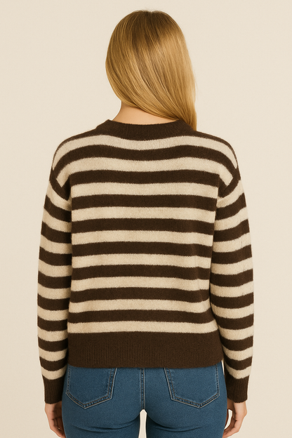 Gestreifter Strickpullover – Dunkelbraun