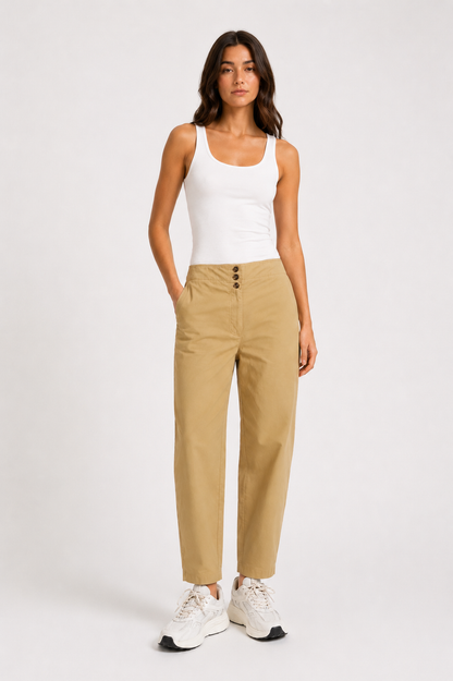 YAYA Barrel-Leg-Hose mit hohem Bund Safari Brown