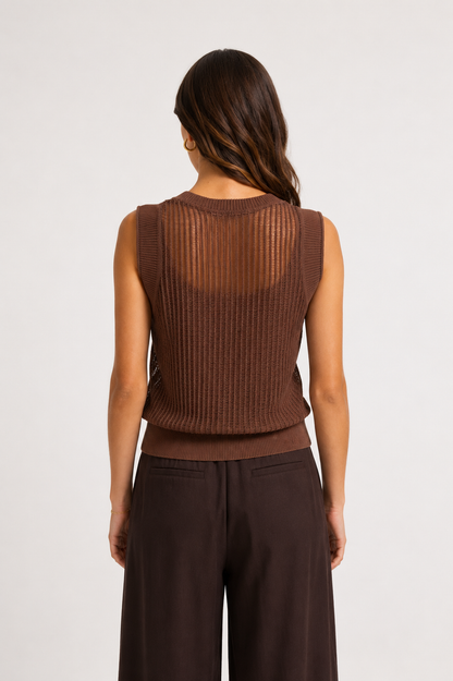YAYA Grobmaschiges Stricktop mit Unterziehtop Rawhide Brown Melange