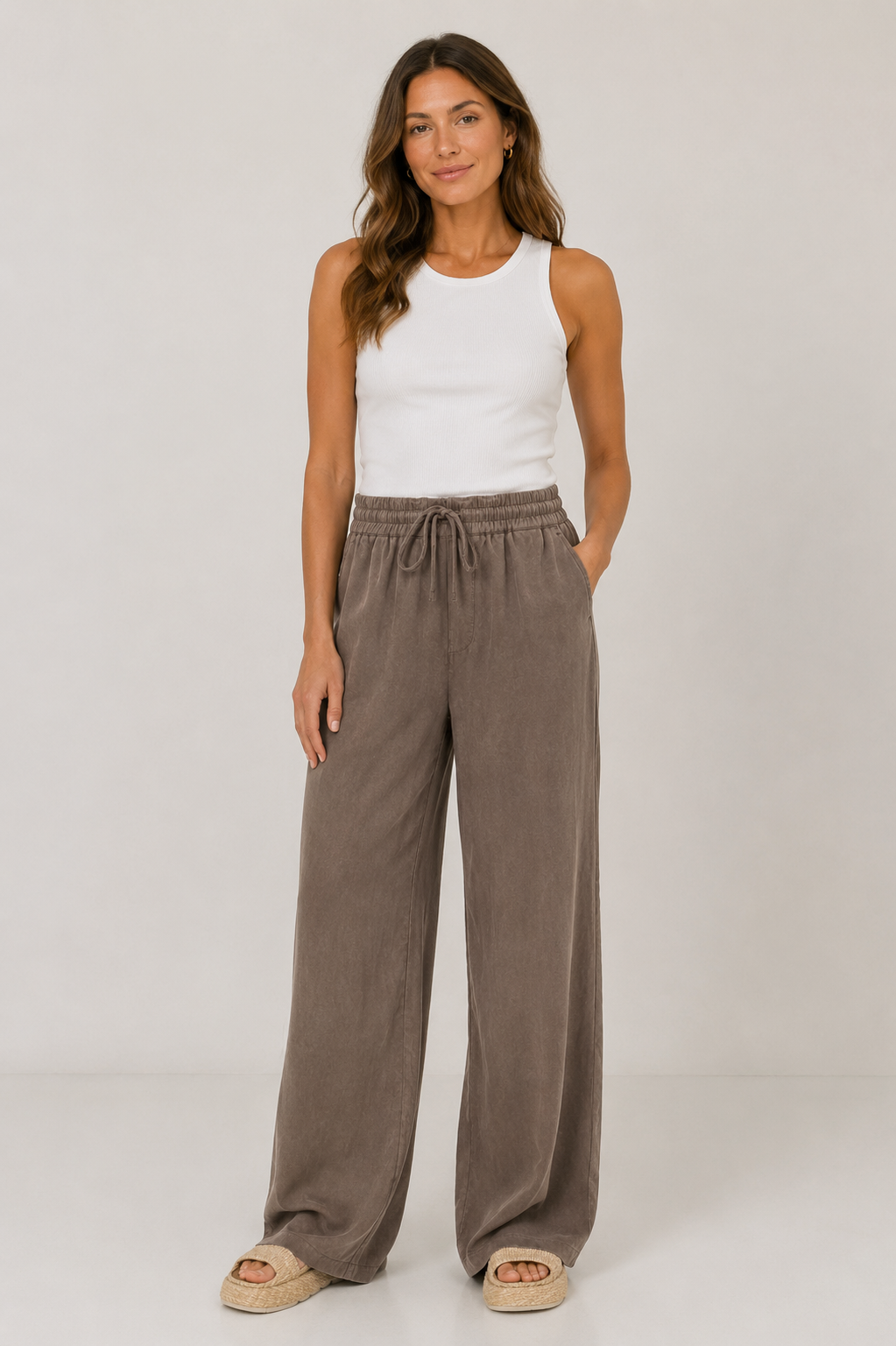 YAYA Gewebte Hose Washed Brown