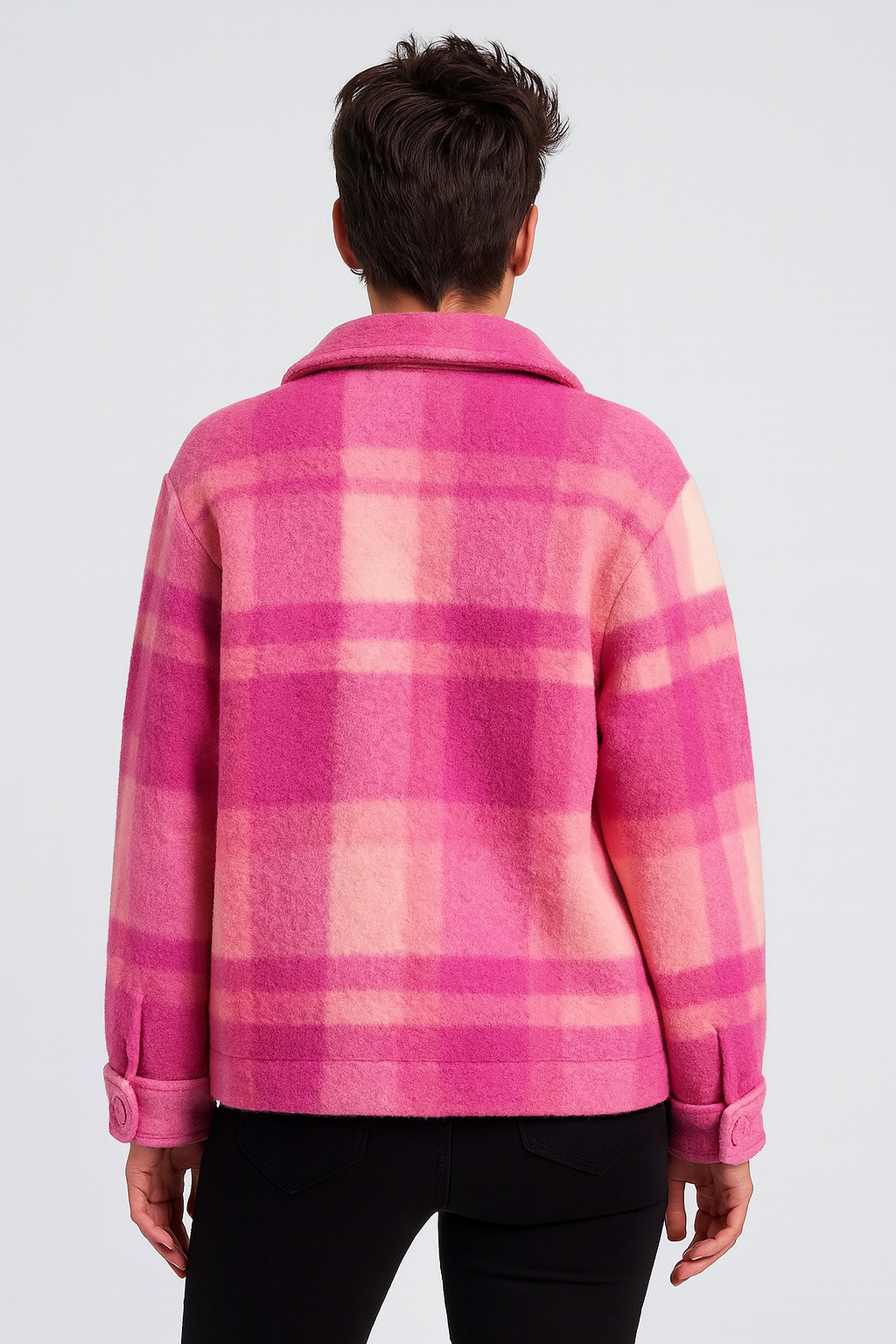 Karierte Kurzjacke in Pink – Weiche Fleece-Optik, Oversized Fit
