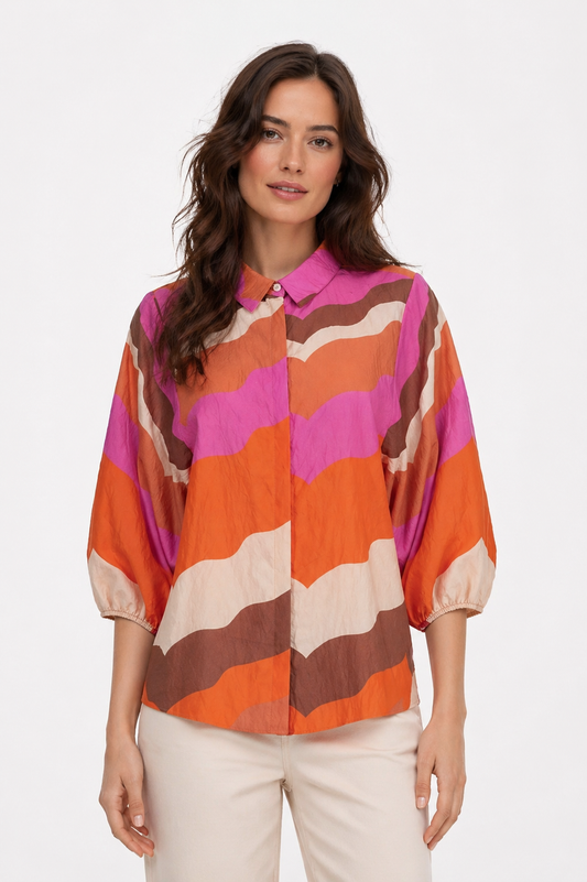 Geisha Bluse mit Wellenprint