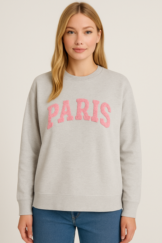 Paris Sweatshirt Hellgrau/Rosa