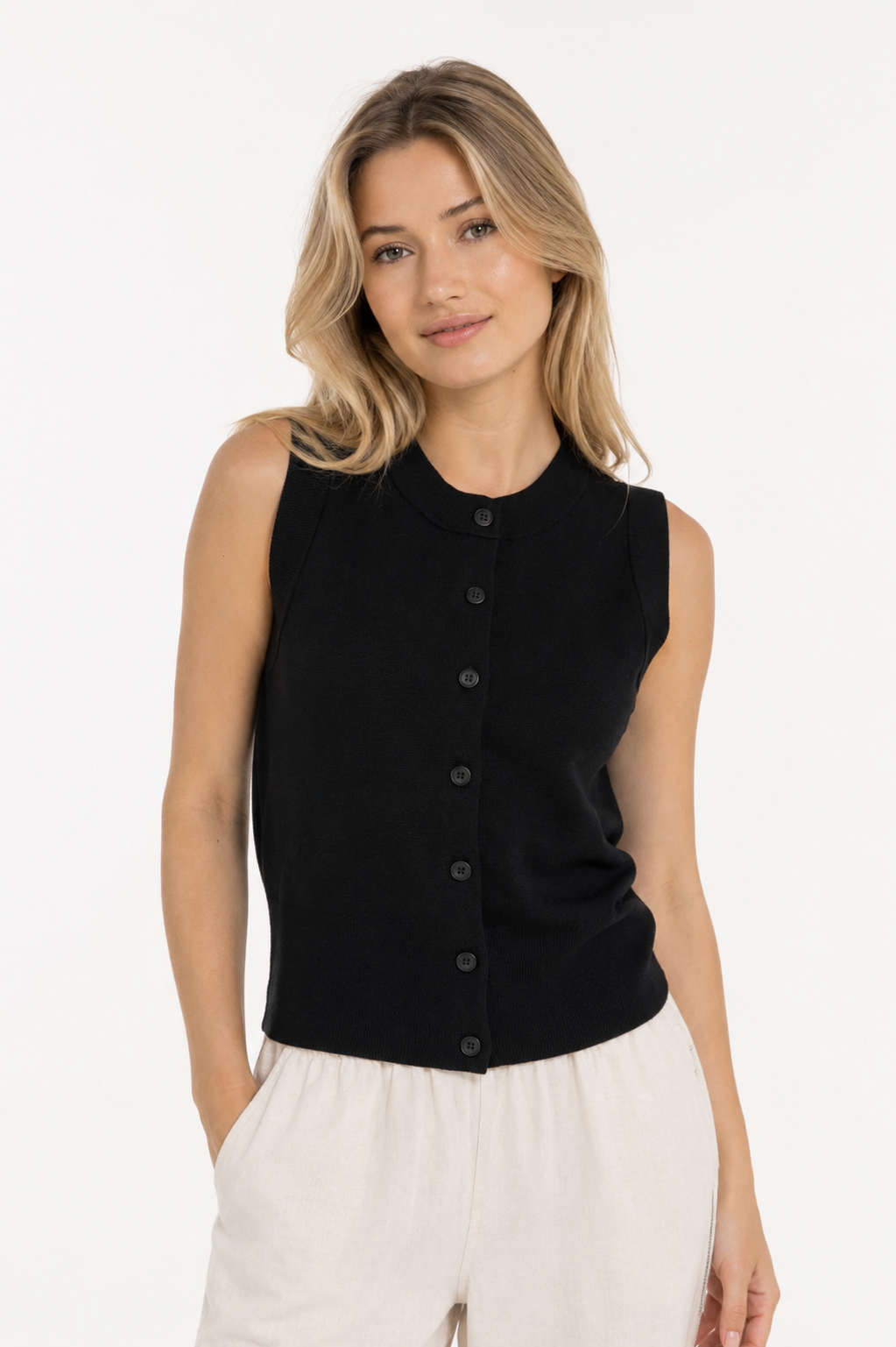 YAYA Ärmelloser Strickcardigan Black
