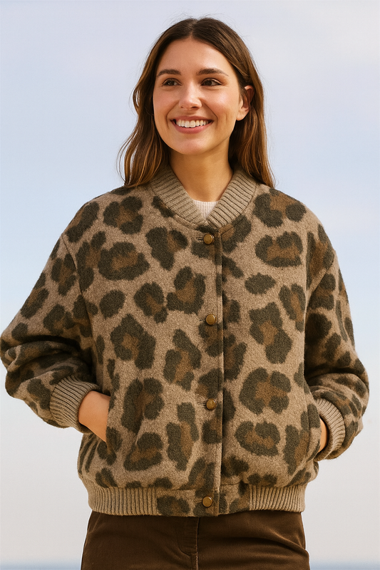 Geisha Bomberjacke mit Leopardenmuster – Modern & Cozy