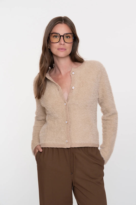 Geisha Damenflauschige Strickjacke mit Häkel-Details