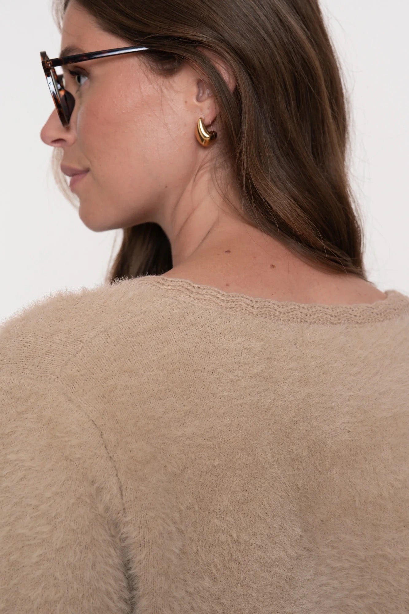 Geisha Damenflauschige Strickjacke mit Häkel-Details