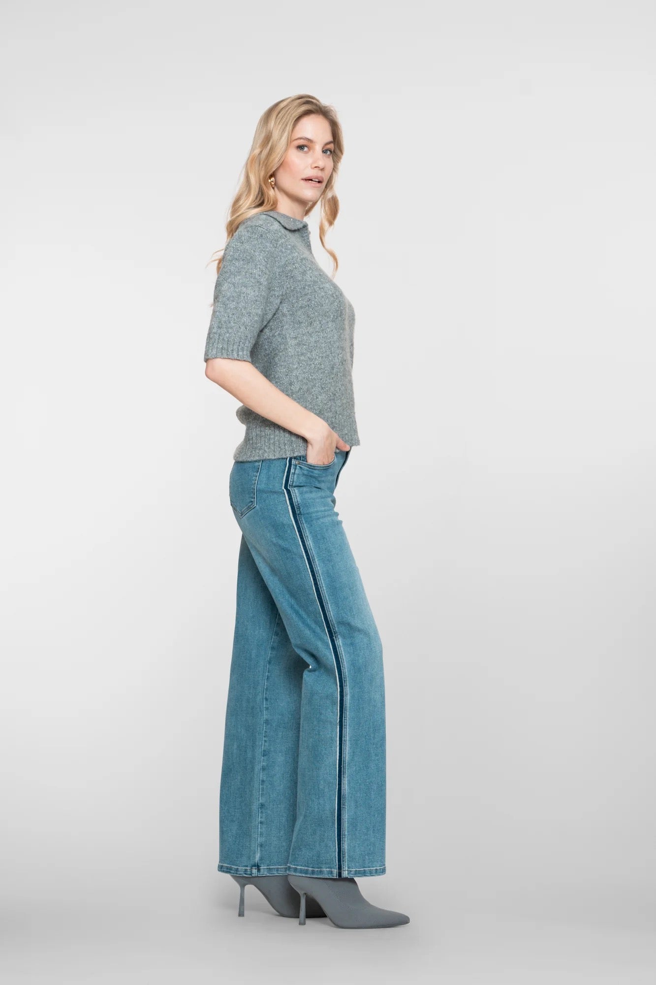 Geisha Damen-Wide-Leg-Jeans mit Seitenstreifen