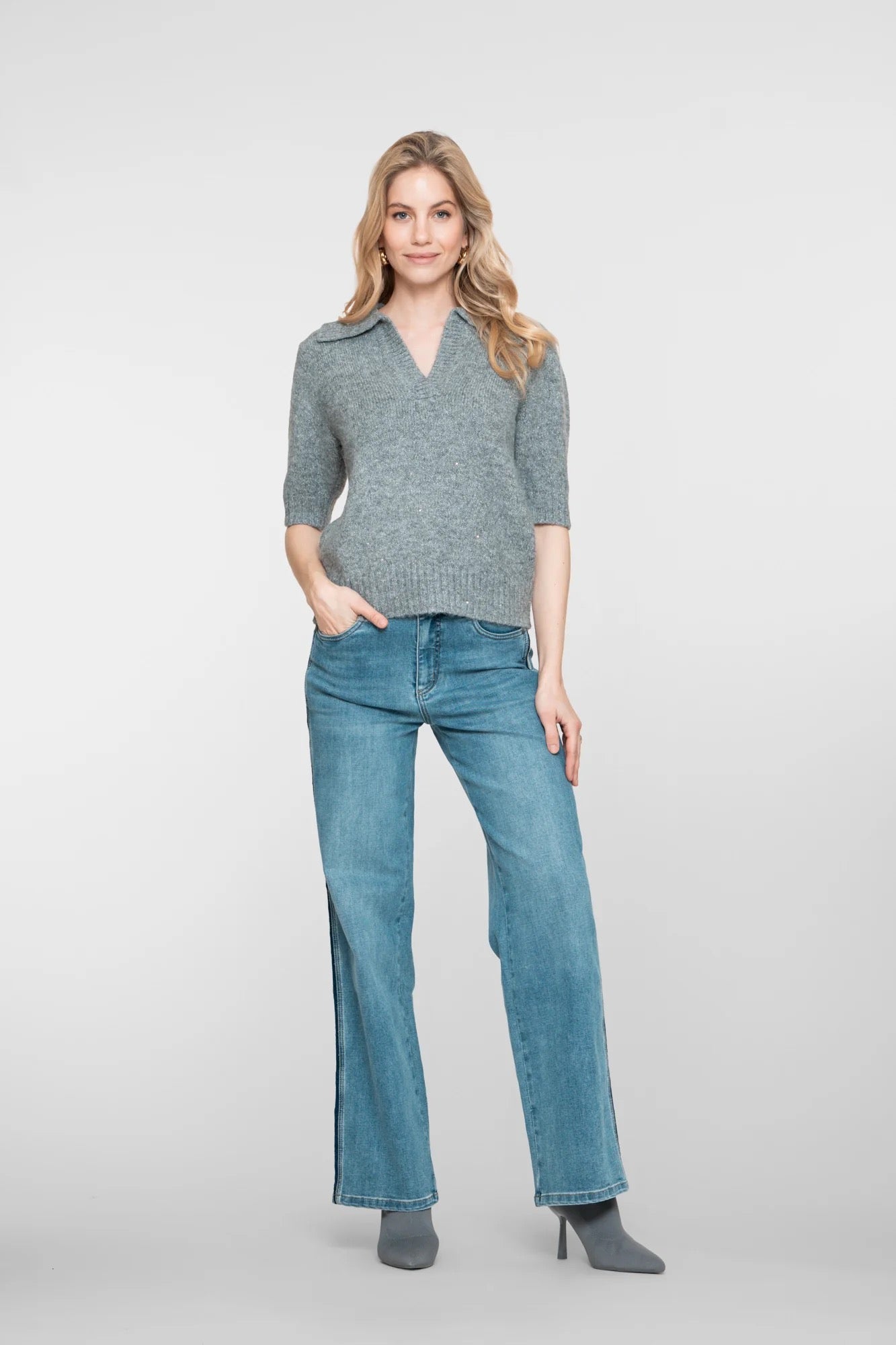 Geisha Damen-Wide-Leg-Jeans mit Seitenstreifen