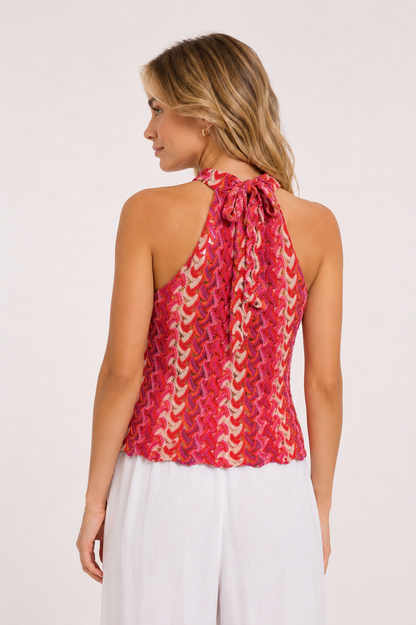 Häkel-Halterneck-Top Pink-Multicolor