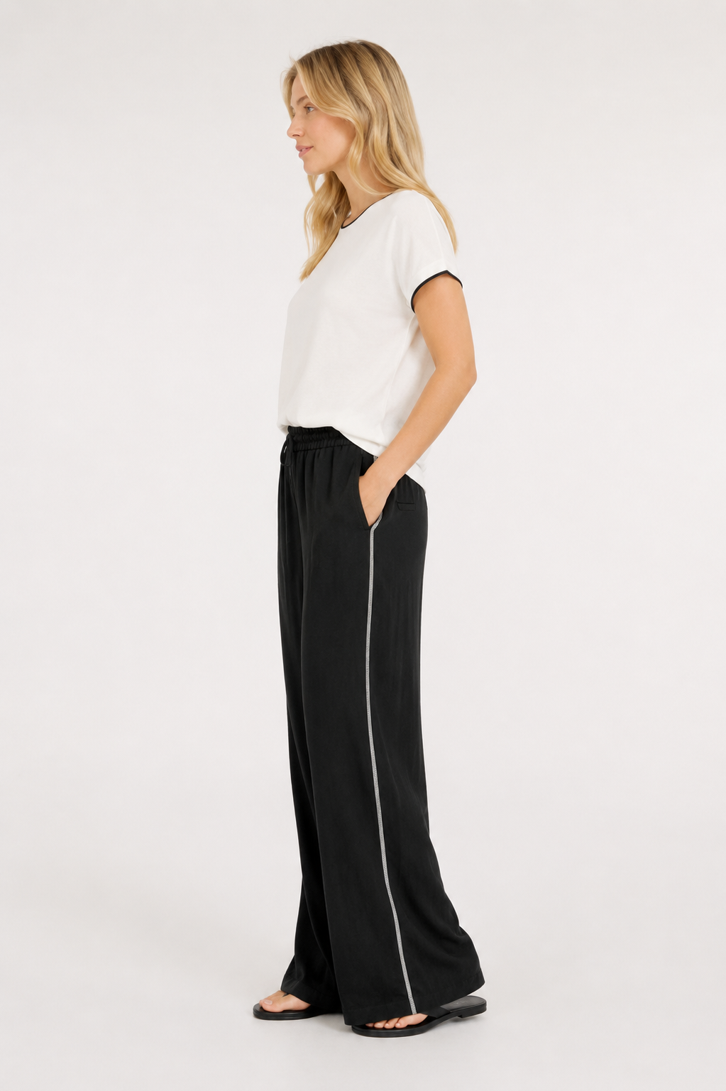 YAYA Weithose mit Kontrastnähten Black