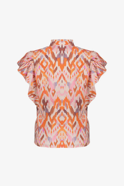 Geisha Bluse Ikat-Print Orange-Rosé