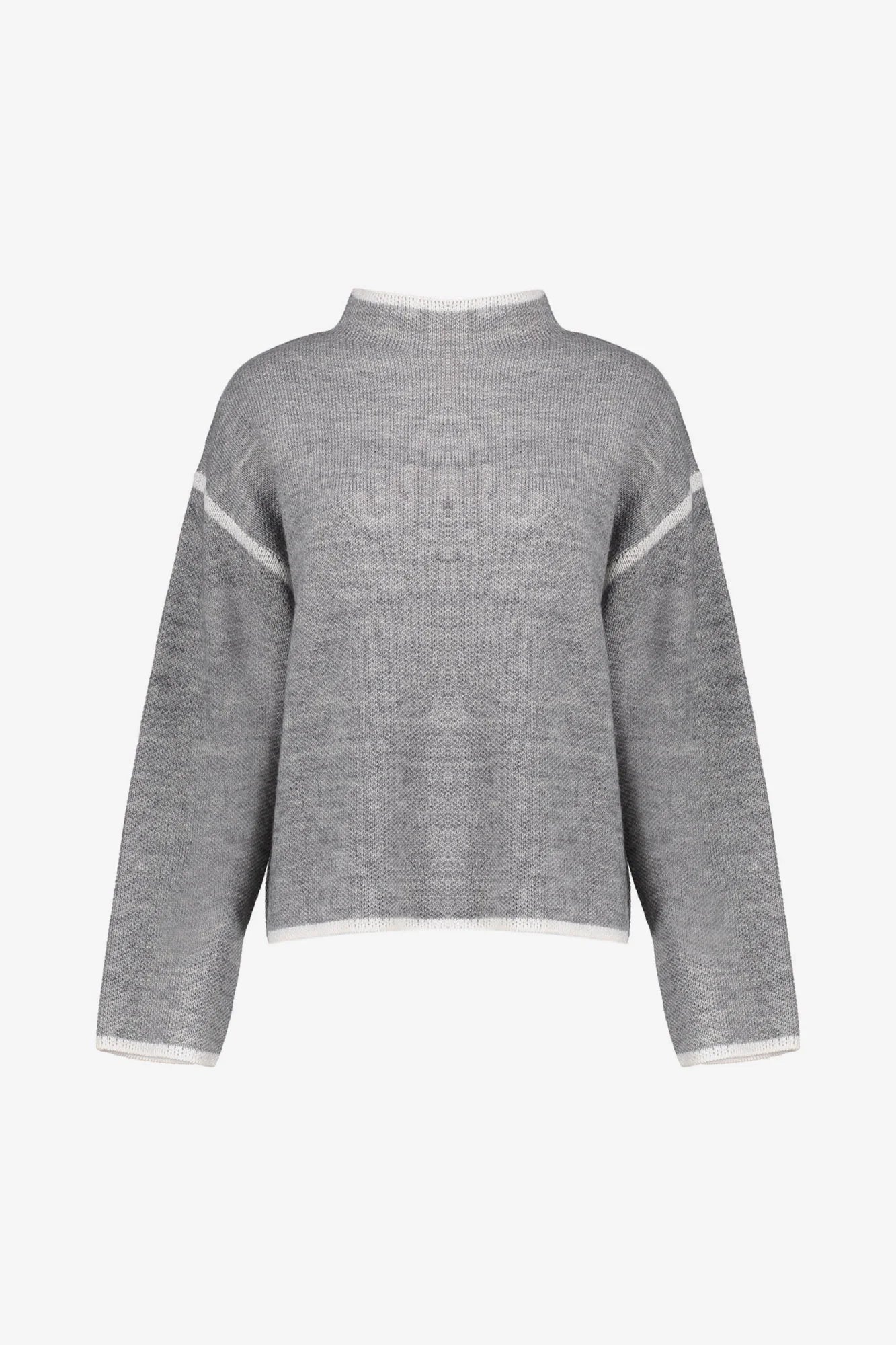 Geisha Damenstrickpullover in Grau mit Stehkragen und Kontrastdetails