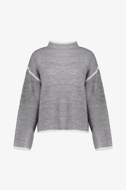 Geisha Damenstrickpullover in Grau mit Stehkragen und Kontrastdetails