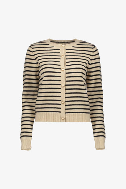 Geisha Damen-klassische Strickjacke mit Streifen und goldfarbenen Knöpfen