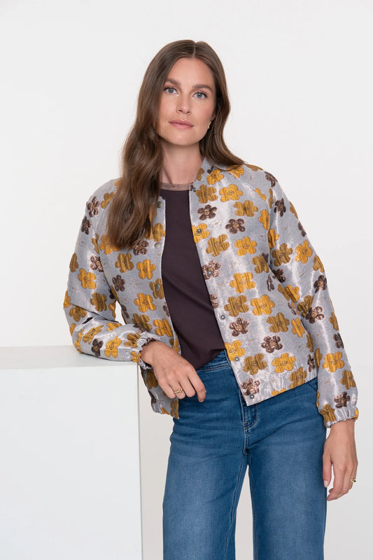 Geisha Damen-schimmernde Jacke mit Blumenmuster