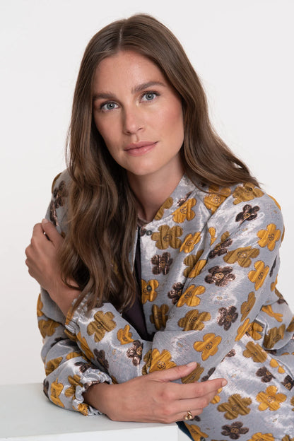 Geisha Damen-schimmernde Jacke mit Blumenmuster