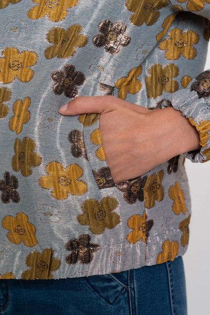 Geisha Damen-schimmernde Jacke mit Blumenmuster