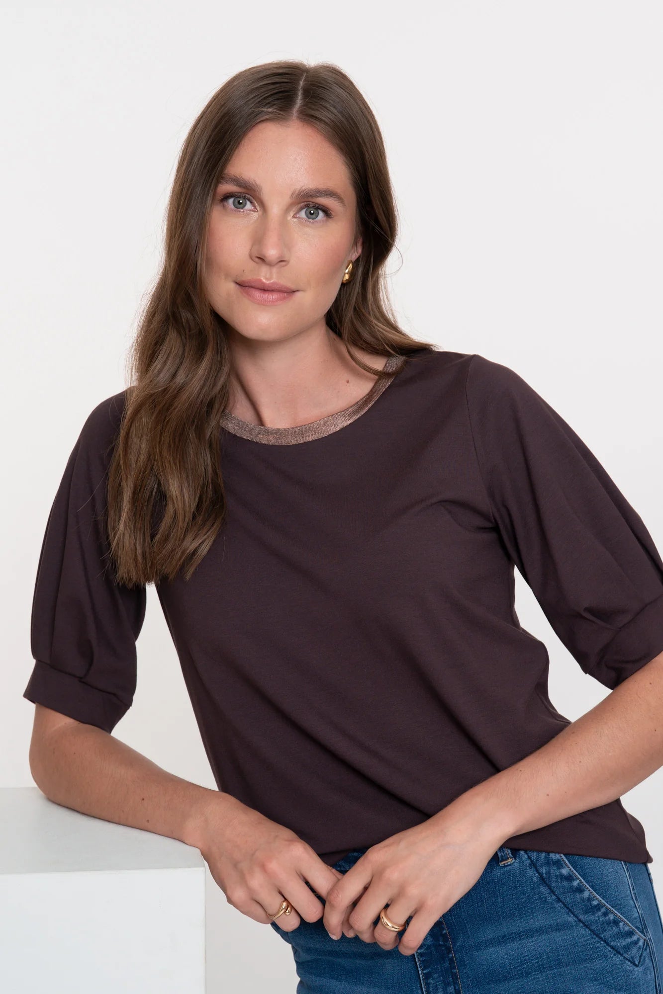 Geisha Damen-Top mit Lurex-Detail am Ausschnitt