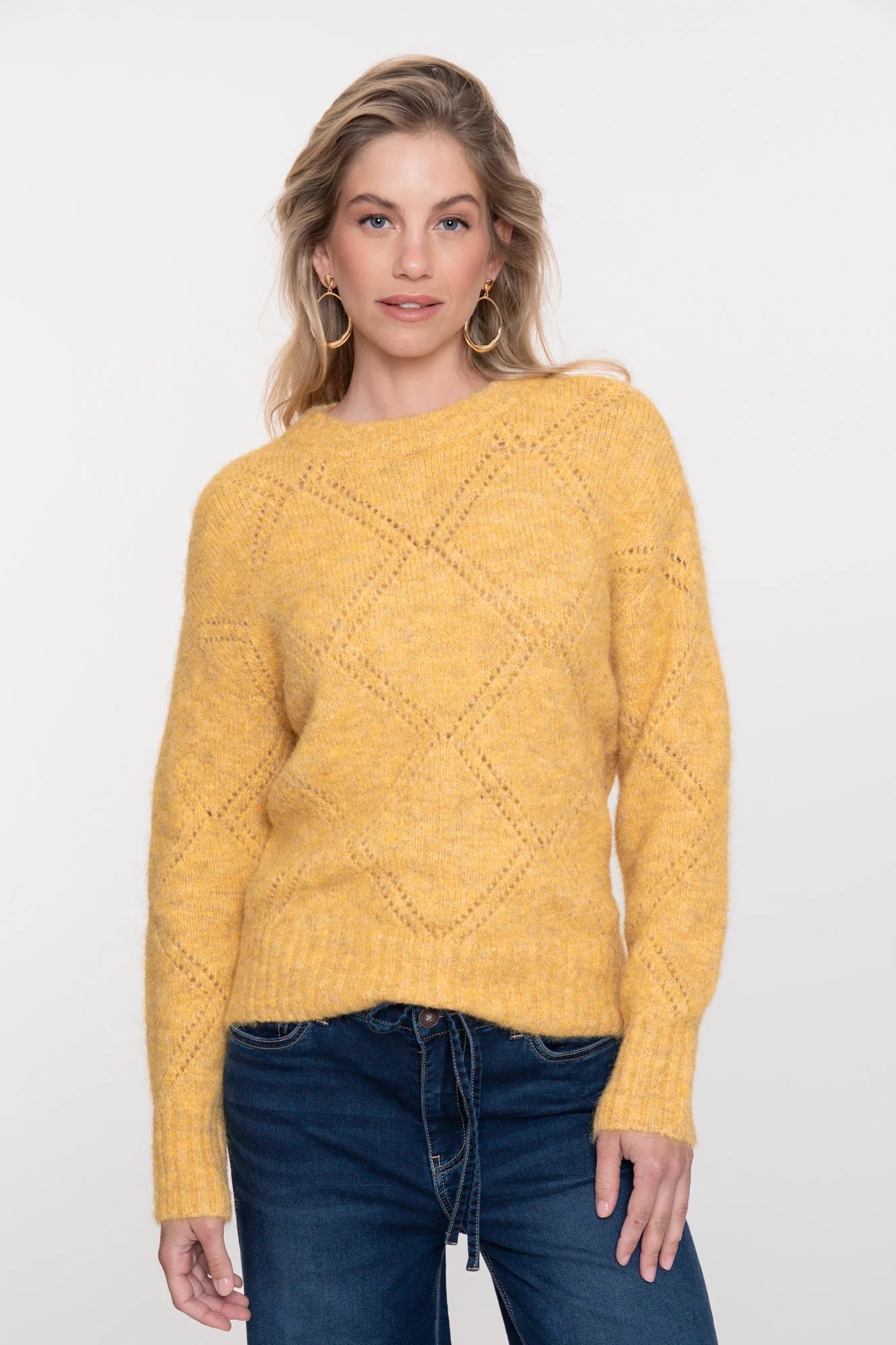 Geisha Damen-Ajour-Pullover mit Karomuster