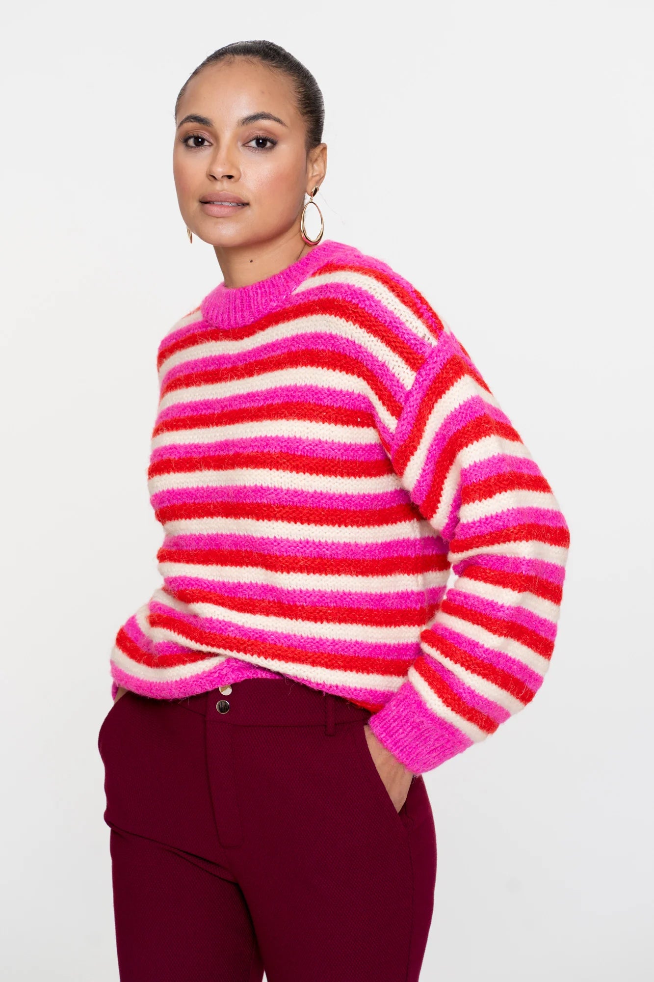 Geisha Damenpullover mit bunten Streifen