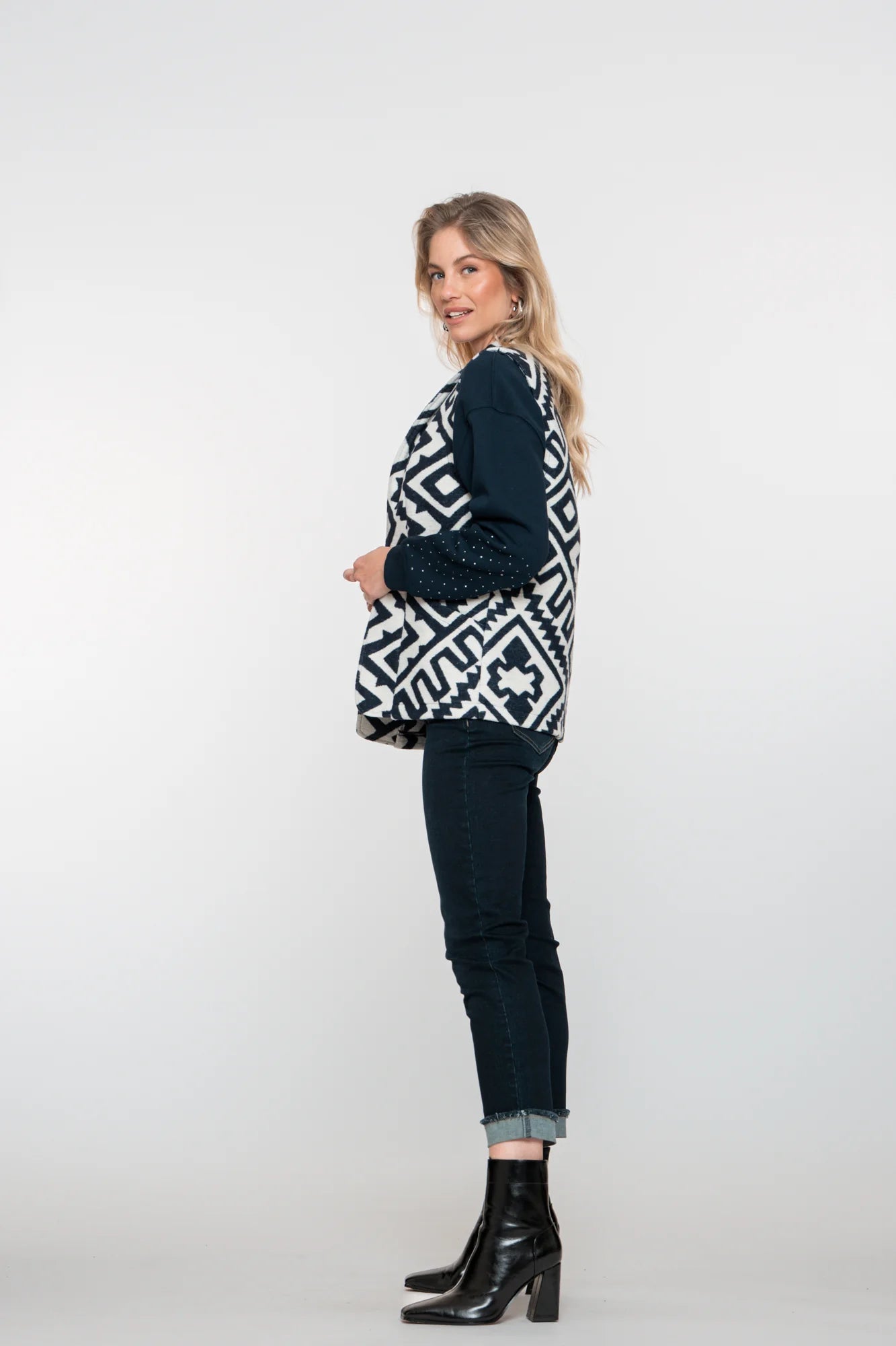 Geisha Damen-7/8-Turn-up-Jeans mit Umschlag