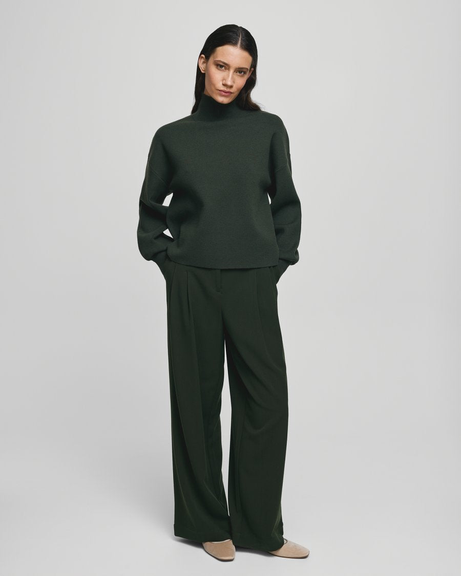 MSCH Copenhagen Hose Henrika – High-Waist Anzughose mit weitem Bein in Olivgrün