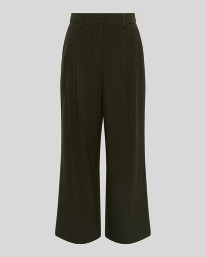 MSCH Copenhagen Hose Henrika – High-Waist Anzughose mit weitem Bein in Olivgrün