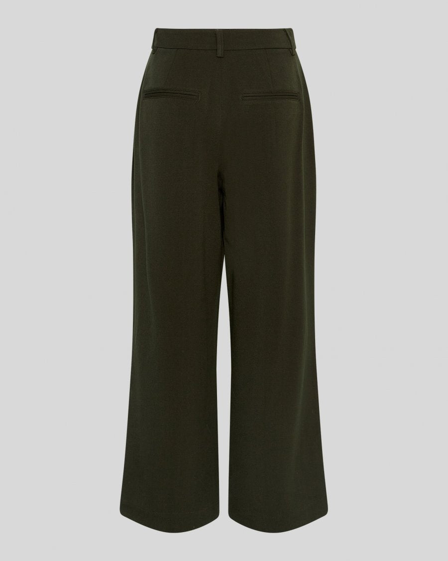 MSCH Copenhagen Hose Henrika – High-Waist Anzughose mit weitem Bein in Olivgrün