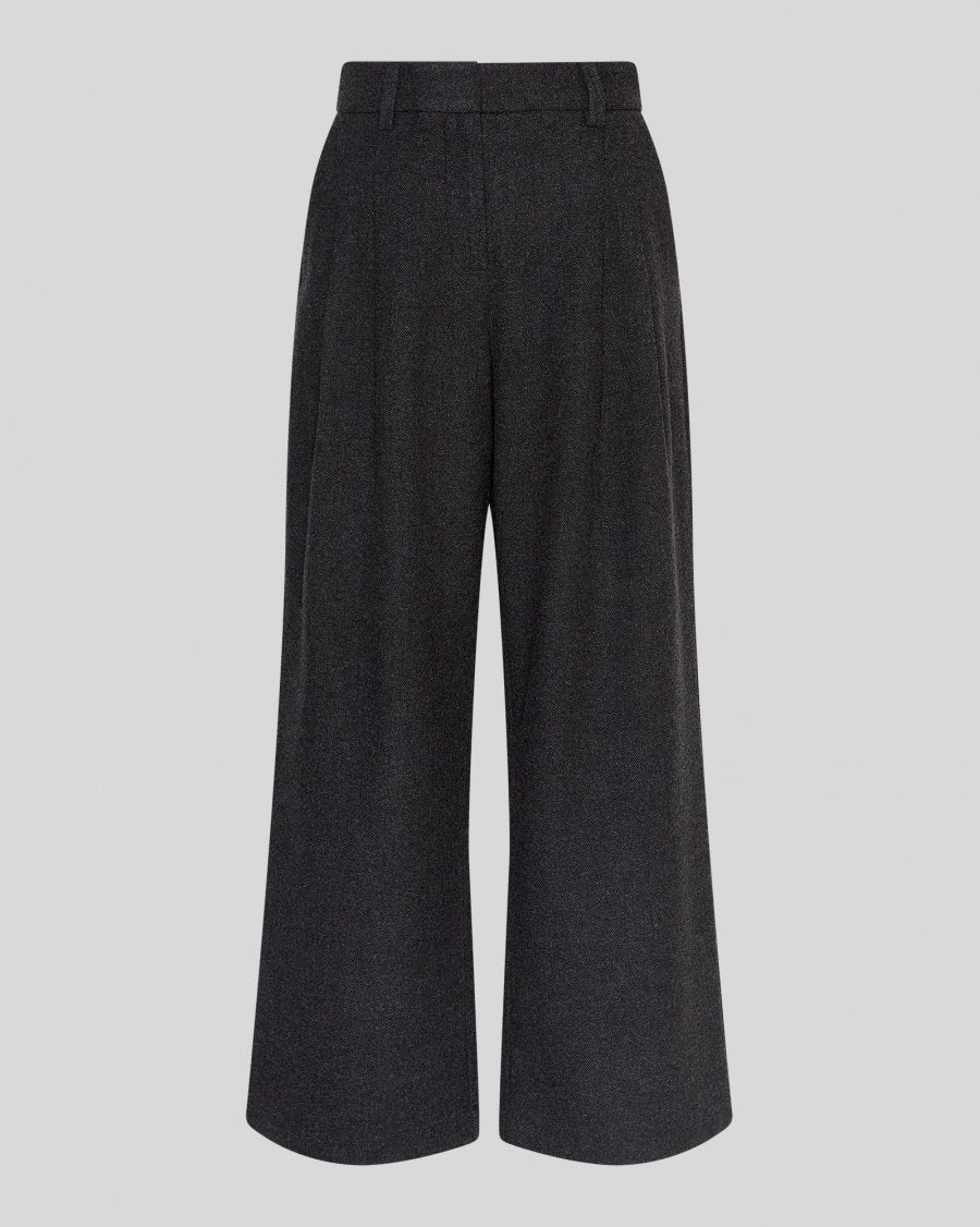 MSCH Copenhagen Hose Seba – Wollhose mit High-Waist und weitem Bein in Anthrazit
